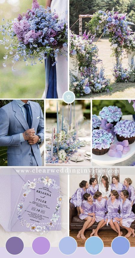 Purple And Blue Wedding, Lilac Wedding Themes, Light Purple Wedding, Lavender Wedding Theme, Blue Purple Wedding, Wedding Theme Color Schemes, Ethereal Blue, Wedding Color Scheme, Wedding Color Combos