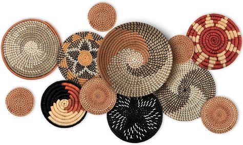 Amazon.com - Tatuo 11 Pcs Boho Wall Basket Decor Decorative Bulrush Woven Basket Wall Decor Boho Wall Art Round Farmhouse Wall Hanging Baskets for Rustic Home Kitchen Decorations, Multi Sizes (Classic) Rustic Home Kitchen, Basket Wall Decor Boho, Boho Wall Basket Decor, Woven Basket Wall Decor, Raffia Mirror, Woven Basket Wall, Wall Basket Decor, Woven Wall Baskets, Home Christmas Decorations