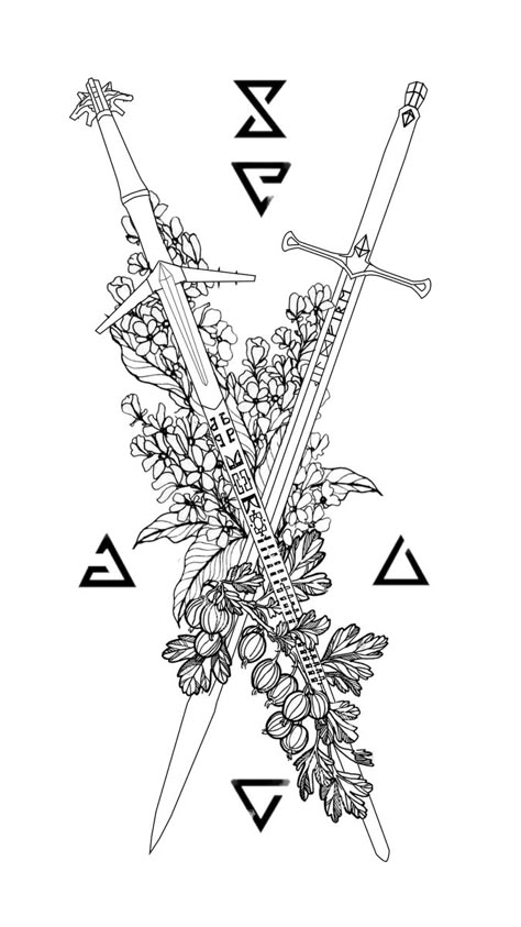 Witcher Swords Art, The Witcher Swords Tattoo, Witcher Medallion Tattoo, The Witcher Art Drawing, Geralt Tattoo Witcher, Witcher Swords Tattoo Design, Gaming Tattoo Designs, The Witcher Tattoo Design, Leshen Witcher Tattoo