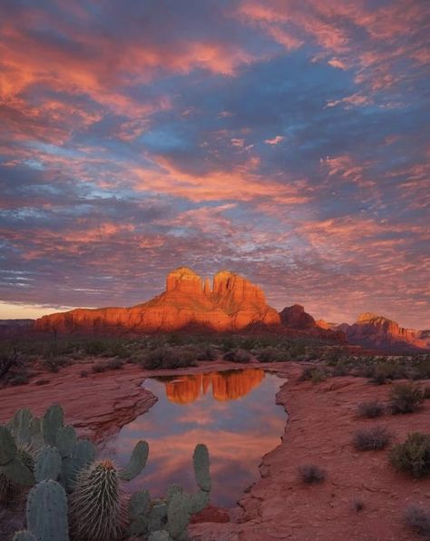 Sedona, Arizona sunset.  Photographer credit unknown. Sunset In Arizona, Desert At Sunset, Emily Sedona, Sedona In March, Scottsdale Arizona Aesthetic, Sedona Aesthetic, Sedona Arizona Aesthetic, Range Aesthetic, Arizona Desert Aesthetic