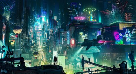 Cyberpunk City by artursadlos Cyberpunk Desktop Wallpaper, Cyberpunk Movies, Scifi City, Futuristic Cities, Sci Fi City, Concept Art World, New Retro Wave, City At Night, Cyberpunk City