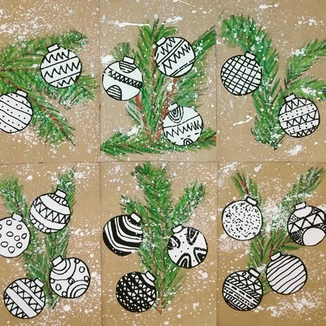 @2art.chambers Thanks for the idea, we added a few Christmas balls. #art #kidsart #kidsartideas #school #elementaryschool #elementaryart… | Instagram One Day Christmas Art Projects, Elementary Winter Art, Christmas Classroom Ideas, Christmas Art Drawing, Christmas Art Projects For Kids, Art 4th Grade, Christmas Art Ideas, Advent Art, Christmas Diy Kids