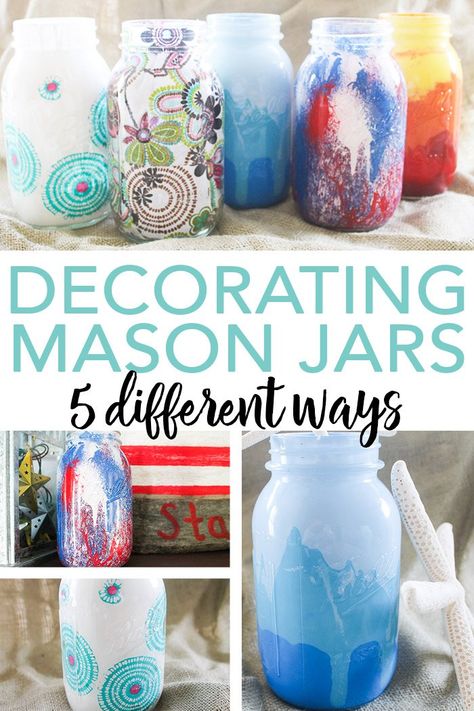 Mason Jar Painting Ideas, Decorating Mason Jars, Easy Mason Jar Crafts Diy, Easy Mason Jar Crafts, Jars Decor, Jar Decorations, Painting Glass Jars, Jar Crafts Diy, Decorate Kitchen