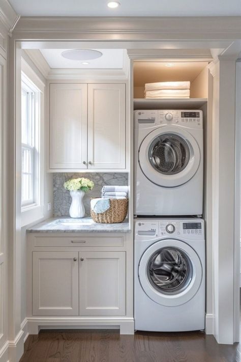 Stacked Washer Dryer Laundry Room, Washer Dryer Laundry Room, Stacked Laundry, Laundry Quotes, Laundry Room Decor Ideas, Sink Laundry Room, Laundry Room Design Ideas, Stacked Laundry Room, Laundry Nook