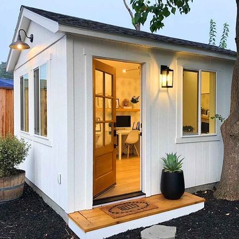 Natalia's She Shed Office - Tuff Shed Guest House Shed, Home Office Shed, She Shed Office, She Shed Interior, Backyard Guest Houses, Office Shed, Tuff Shed, Shed Office, Mirrors Bathroom