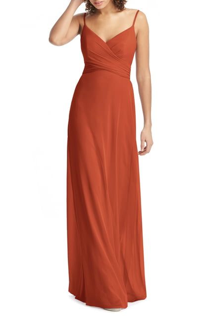 Women's Dresses | Nordstrom Bridesmaid Dresses Colors, Destination Wedding Gowns, Terra Cotta Wedding, Wrap Over Dress, Fall Wedding Bridesmaids, Rust Bridesmaid Dress, Jersey Prom Dress, Autumn Wedding Ideas, Long Sleeve Bridesmaid Dress