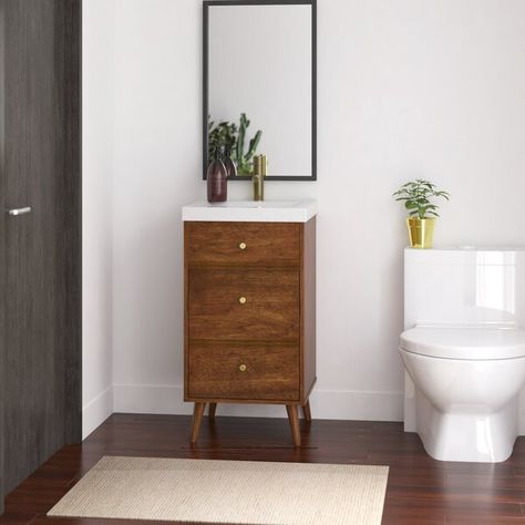 Bathroom Vanity With Marble Top, Wood Marble, White Marble Countertops, Wayfair Furniture, Wood Wall Mirror, Low Cabinet, Single Sink Bathroom Vanity, Bathroom Vanity Set, Half Bath