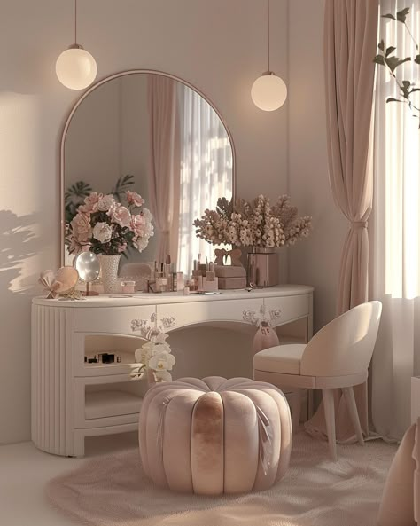 Vanity Table Ideas Bedroom, Modern Vanity Ideas, Aesthetic Vanity Ideas, Female Bedroom Ideas, European Room, Clothing Room, Dressing Room Decor, Vanity Area, Casa Vintage