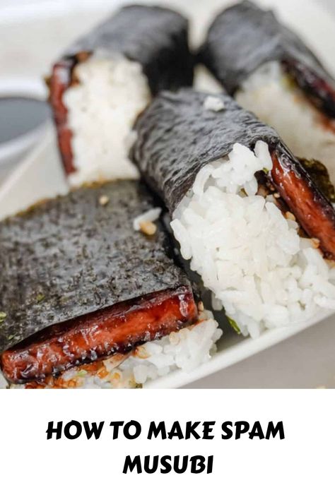 Spam musubi is crispy fried spam coated in a sweet, smoky sauce and rice, wrapped up in seaweed for a delicious, savory pocket-sized snack. Spam And Seaweed Recipe, Fried Spam Musubi, Spam Seaweed Wrap, Spam Mitsubishi, Spam Musubi Sauce, Musubi Sauce, Musubi Spam, Airfryer Meals, 2 Week Meal Plan