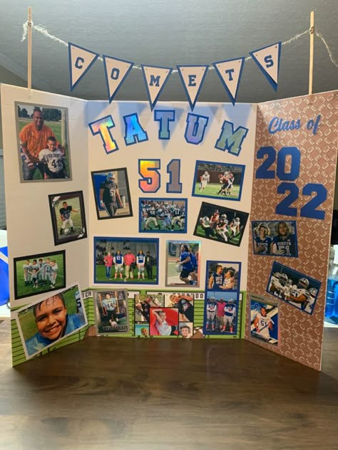 Senior Board Table Ideas, College Trifold Board Ideas, Trifold Poster Board Ideas College, Senior Football Table Ideas, Cute Poster Board Ideas, Football Poster Board Ideas, School Poster Board Ideas, Senior Poster Board Ideas Football, Senior Picture Boards