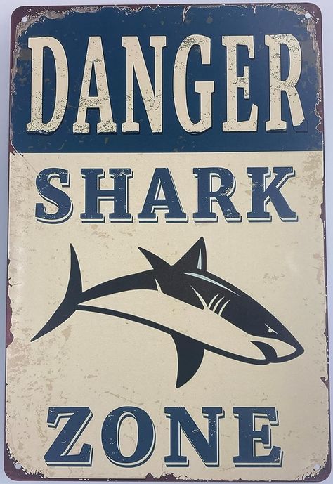 Amazon.com: Tin Sign Bar Plaque | Metal Wall Decor Poster | Danger Shark Zone 8 x 12 in. | Classic Decorative Sign for Home Kitchen Bar Room Garage Decor | Warning Blue : Home & Kitchen For Room Decoration, Room Decor For Blue Walls, Ocean Ideas Decoration, Poster For My Room, Blue Themed Posters, Where To Put Posters In Your Room, Posters For Room Blue, Blue Room Wall Decor, Shark Room Ideas