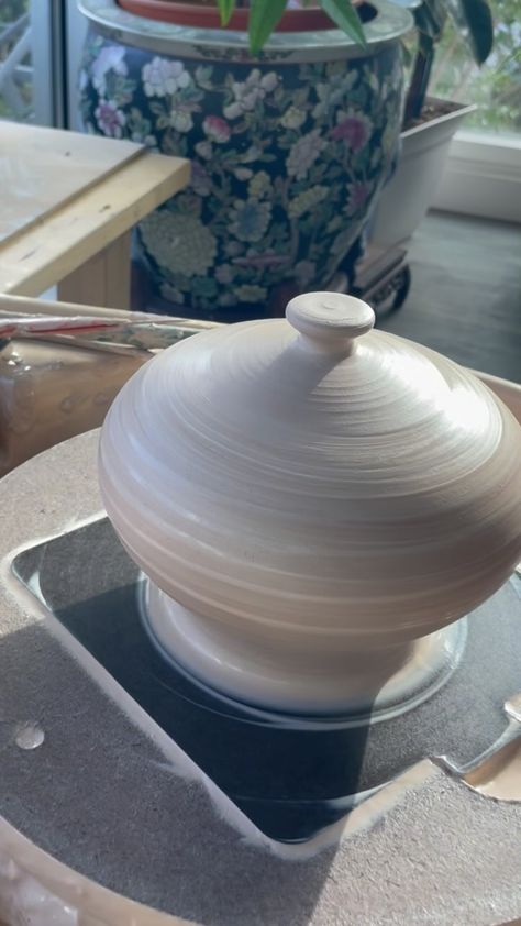 Sum Function | A full video of trimming a closed form lidded jar and adding texture. This one was a fun one - I think keeping the neck thick (where the… | Instagram Pottery Closed Form, Lidded Vessels Ceramic, Throwing Lidded Jars, Closed Form Pottery Jar, Ceramic Lidded Jars, Lidded Jars Pottery, Ceramics Lidded Jar, Wheel Throwing, Pottery Videos