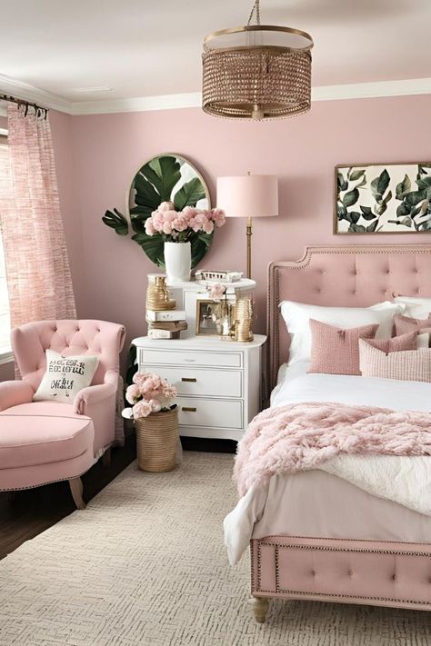 Adding a hint of femininity to your living area may be achieved with style and sophistication by designing an adult pink bedroom. Even though pink is sometimes connected to youth, with the correct tones and decorating options, it can make a sophisticated and adult style statement. We'll look at how to design a pink bedroom that feels opulent, fashionable, and ideal for grownups in this blog post. Champagne Pink Bedroom, Pink Accents In Bedroom, Minimalist Bedroom Women, Pink Bedroom Women, Pink Room Accents, Kids Pink Bedroom, Teen Pink Room, Beige And Pink Bedroom, Cozy Bedroom Pink