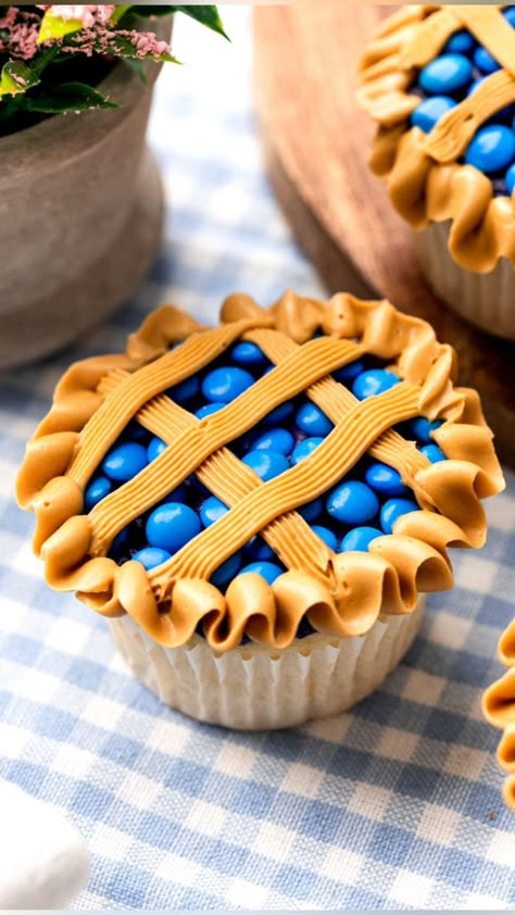 Blueberry Pie Cupcake in 2022 | Baking, Cake decorating techniques, Fun desserts Weird Cupcakes, Cupcake Decorating Tips, Pie Cupcakes, Cupcake Cake Designs, Cupcake Designs, Cake Decorating Designs, Blueberry Pie, Tasty Baking, Cupcake Decorating