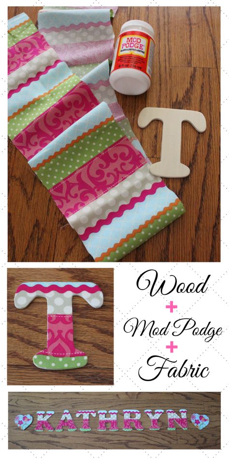 This is how I used Mod Podge on wood to adhere fabric matching my daughter's nursery theme to the wooden letters that will be hung in her room! Decoupage Letters Diy, Crafts With Mod Podge, Decorate Wooden Letters, Modge Podge Fabric, Wood Letters Diy, Mod Podge On Wood, Wood Letter Crafts, Fabric On Wood, Decoupage Letters