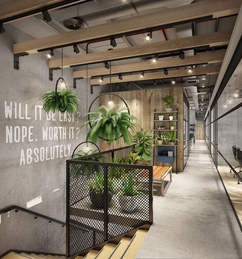 Industrial Design Studio Workspace, Modern Offices Corporate, Industrial Offices Workspaces, Office Ideas Industrial Style, Industrial Corporate Office Design, Office Decor Industrial Style, Industrial Company Design, Office Design Industrial Modern, Urban Office Design Industrial Style