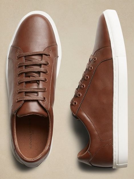 Men's Shoes | Banana Republic Factory Mens Business Casual Shoes, Sneakers Outfit Men, Brown Leather Sneakers, Business Casual Shoes, Work Sneakers, Casual Leather Shoes, Casual Dress Shoes, Mens Shoes Casual Sneakers, Brown Sneakers