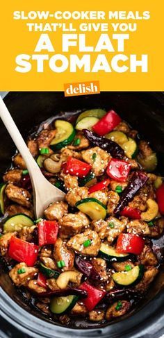 12 Best Slow-Cooker Flat Belly Foods-Skinny Slow-Cooker Recipes—Delish.com Flat Belly Foods, Slow Cooker Meals, Pot Recipes Easy, Healthy Slow Cooker, Best Slow Cooker, God Mat, Diet Vegetarian, Healthy Crockpot, Crockpot Recipes Slow Cooker