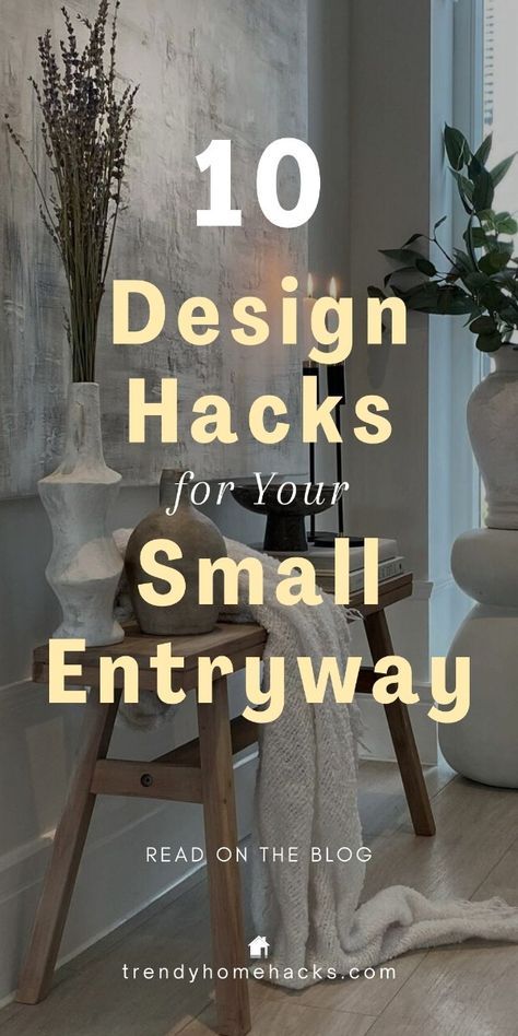 Your entryway is the first glimpse visitors get of your personal style, but designing a small space can be challenging. In this blog post, we tackle the challenges of small entryways head-on, sharing innovative solutions to elevate your entryway from functional to phenomenal. 

Ready to make a lasting impression in confined quarters? Check out these trendy design hacks on the Trendy Home Hacks blog or save the pin for later! Small Apartment Entrance Ideas, How To Style A Small Hallway, Apartment Small Entryway Ideas, Small Stairway Decorating, Simple Foyer Design, Front Entrance Decor Entryway, Stairway Entryway Ideas, Small Entry Way Ideas Apartment, Small Foyer Entryway