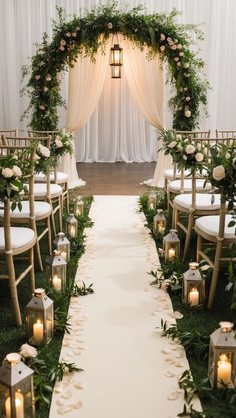 Enchanting Wedding Aisle Decorations Ideas - Wedding Hub Plant Wedding Aisle, Wedding Ceremony Indoor Decorations, Wedding Aisle Benches, Inside Wedding Ceremony Decorations, Wedding Ceremony Isles, Wedding Ceremony Decorations Simple, Walking Down The Aisle Decoration, Ceremony Aisle Decor Indoor, Wedding Isles Ideas