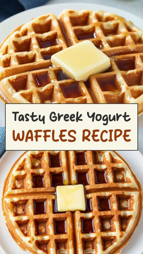 Indulge in a guilt-free breakfast with these fluffy greek yogurt waffles. This recipe is a perfect balance of wholesome ingredients and delicious flavor, making it an excellent choice for a healthy start to your day. The greek yogurt adds a creamy texture and tangy taste, while the waffles come out light and crispy. Whether you enjoy them plain or topped with your favorite fruits and syrup, these greek yogurt waffles are sure to become a new family favorite. Waffles With Yogurt, Waffle Recipes Healthy, High Protein Waffles Greek Yogurt, Healthy Waffle Mix Recipe, Best Healthy Waffle Recipe, Greek Yogurt Waffles Healthy, Healthy Homemade Waffles, Breakfast Recipes With Greek Yogurt, What To Make With Plain Greek Yogurt