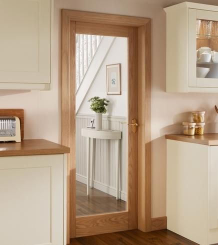 Burford Single Panel Oak Glazed | Internal Hardwood Doors | Doors & Joinery | Howdens Joinery Internal Glass Doors, Hardwood Doors, Doors And Floors, Glass Doors Interior, Foyer Decorating, Oak Doors, House Doors, Kitchen Doors, Wood Doors Interior