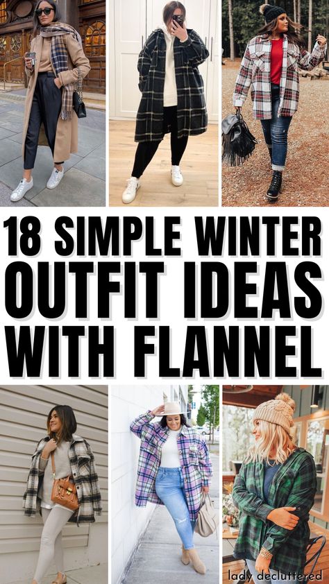 18 Simple Winter Outfit Ideas with Flannel Over Sized Flannel Outfit Winter, Flannel Jeans And Boots, Outfits With Flannel Shirts For Women, Winter Flannel Outfits Cold Weather, Winter Flannel Outfits Leggings, Wool Flannel Outfits, Sherpa Flannel Outfit, Flannel With Joggers Outfit, Long Flannel Coat Outfit