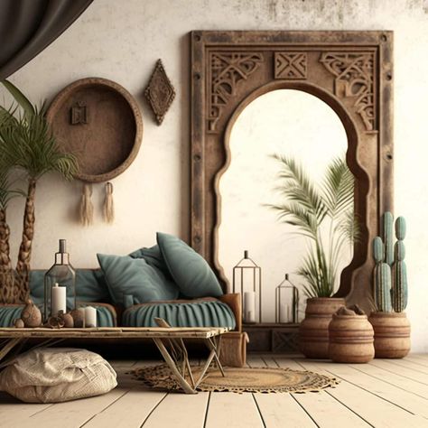 7 Living Room Moroccan Interior Design Ideas: A Beautiful and Trendy Cultural Spin Modern And Boho Living Room, Moroccan Bookcase, Dessert Interior Design, Morracan Room Ideas, Moroccan Interior Design Living Room, Morroco Interior Design, Moroccan House Interior, Moroccan Interiors Living Room, Moroccan Living Room Ideas