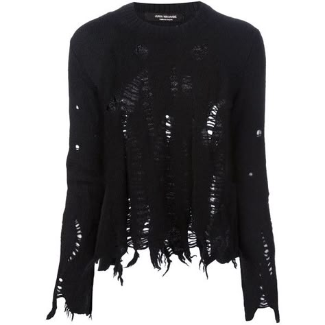 JUNYA WATANABE COMME DES GARCONS VINTAGE distressed jumper ($662) ❤ liked on Polyvore featuring tops, sweaters, jumper, shirts, shirt sweater, vintage sweaters, ripped sweater, destroyed shirt and torn shirt Comme Des Garcons Vintage, Destroyed Sweater, Ripped Sweater, Ripped Shirts, Designer Tops For Women, Distressed Shirt, Round Neck Sweater, Shirts Vintage, Junya Watanabe