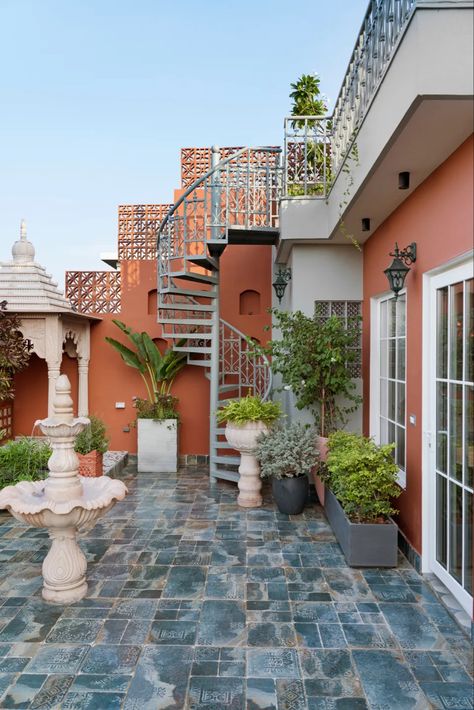 Terrace Home Design, Indian Home Exterior, Terrace Designs, Terrace Indian, Indian House Design Interiors, Home Terrace Design, Indian Terrace Ideas, Indian House Outer Design, Terrace Terracotta