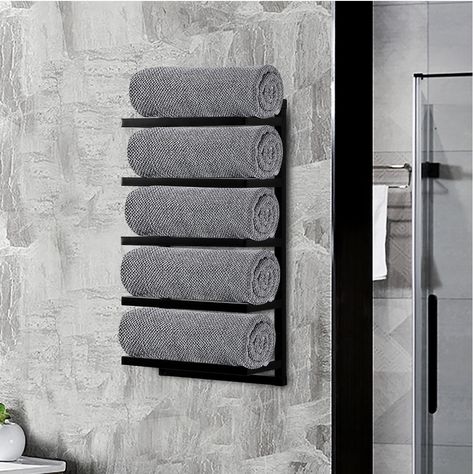 House & Homestyle Holder, Wall Mountable 5 Tier Hanging Towel Storage Rail/Rack for Bathroom, En Suite or Toilet, Chrome Silver, H 57cm x W 31cm x D 15cm : Amazon.co.uk Spice Rack Cupboard, Small Toilets, Rolled Towels, Wall Towel Racks, Mounted Towel Rack, Wall Mounted Towel Holder, Bathroom Storage Ideas, Wall Mounted Towel Rack, Apartment Things