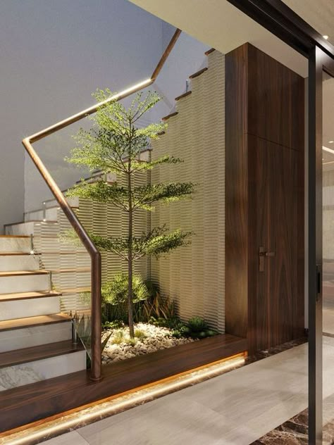 تحت الدرج, Staircase Interior Design, Indoor Courtyard, Staircase Design Modern, Stairs Design Interior, Interior Design Videos, Inside Garden, Office Interior Design Modern, Stairs Design Modern