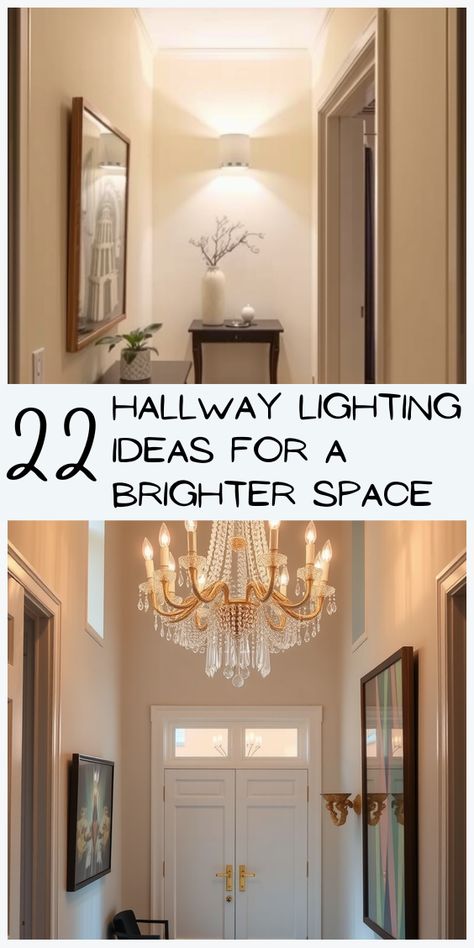 Make your hallway shine with these 22 stylish lighting ideas that will brighten and beautify your home. Apartment Hallway Lighting Ideas, Low Ceiling Hallway Lighting, Hallway Led Lighting, Led Hallway Lighting, Hallway Lighting Ideas, Unique Hallway, Creative Lighting Ideas, Hallway Decoration, Statement Chandeliers