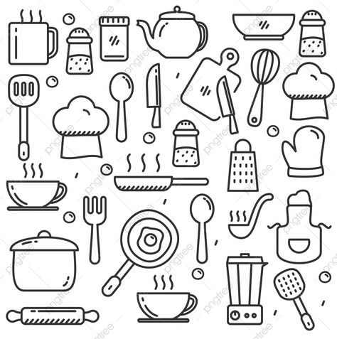 Cooking Tattoos, Cooking Embroidery, Kitchen Tools Drawing, Kitchen Tools Illustration, Utensils Drawing, Cooking Icon, Recipe Book Design, Cooking Design, Symbol Drawing