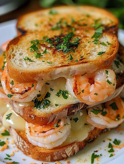 2222 Shrimp Grilled Cheese Sandwich, Shrimp Panini, Cheese Wraps Recipes, Shrimp Monterey, Shrimp Lunch Recipes, Grilled Sandwich Recipes, Sandwich Gourmet, Scampi Pizza, Gourmet Sandwiches Recipes