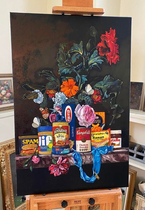 After nearly a month of painting, here’s my modern take on a classic still life... : pics Classic Still Life, Thrift Store Art, Waste Art, Appropriation Art, Still Life Artists, Pop Culture Art, Arte Inspo, Images Gif, Art Store