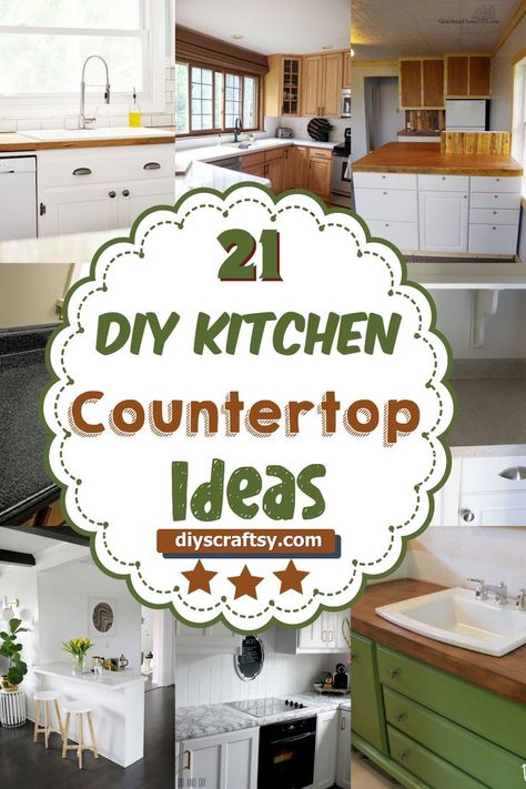 DIY Kitchen Countertop Ideas Kitchen Counter Makeover Diy, Mobile Home Kitchen Countertop Ideas, Counter Diy, Diy Extra Kitchen Counter Space, Easy Kitchen Counter Makeover, Cheap Kitchen Countertop Ideas, Kitchen Counter Remodel Diy, Diy Kitchen Ideas On A Budget, Kitchen Counter Diy Countertop Redo