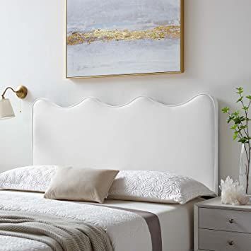 Modway Athena Performance Velvet Headboard, King/California King, White Scalloped Headboard, California King Headboard, Modern Headboard, Headboard With Lights, Queen Size Headboard, Twin Headboard, Velvet Headboard, King Size Headboard, White Headboard