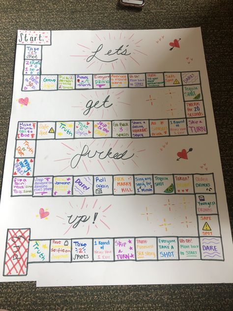 DIY a drinking game for you and your friends Drinking Board Game Diy, Drinking Board Games Diy, Board Game Diy, Drinking Board, Drunk Games, Alcohol Games, Drinking Board Games, Girls Night Games, Diy Party Games