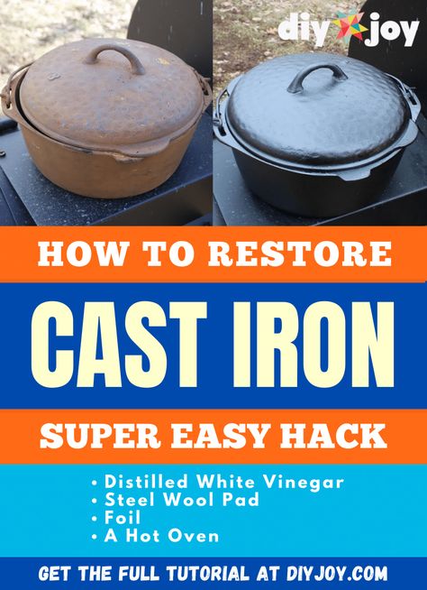 How to Restore Cast Iron Cleaning Rusty Cast Iron, Outside Oven, Easy Organizing Ideas, Cast Iron Seasoning, Rusty Cast Iron Skillet, Cleaning Cast Iron Pans, Restore Cast Iron, Clean Cast Iron, Cleaning Cast Iron Skillet