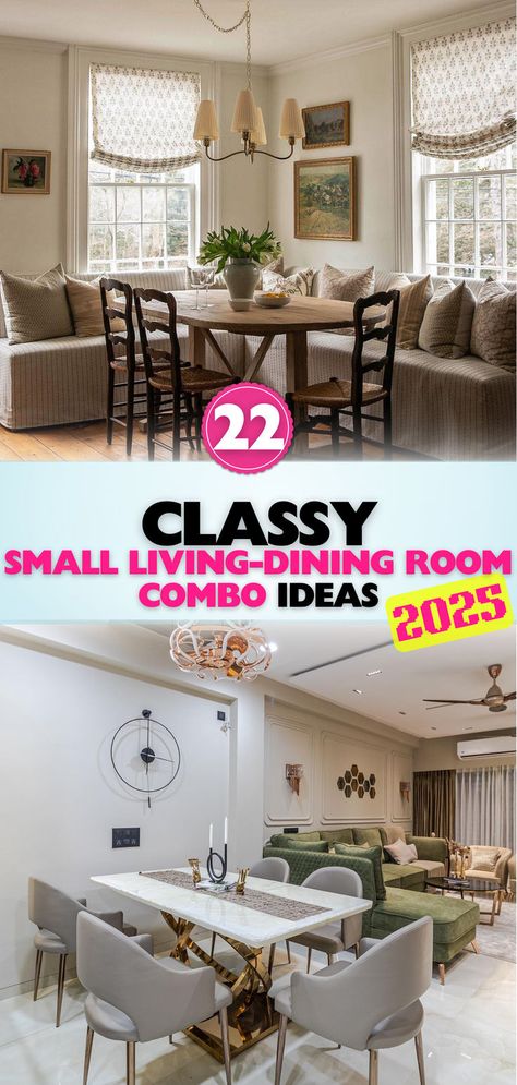 Learn how to create harmonious small living-dining room combos with thoughtful arrangements, cozy furnishings, and elegant decor choices. Small Dining Table In Living Room, Small Dining Room Ideas Cozy, Dining Room Sitting Room Combo, Small Living Dining Combo, Small Living Dining Room Combo, Living Room Dining Room Combo Decor, Cozy Dining Room Ideas, Morning Room Ideas, Small Living Dining Room