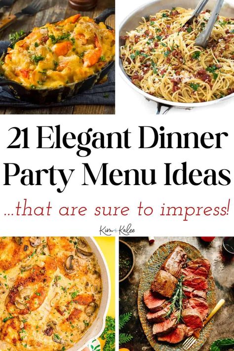 These elegant dinner party menu ideas are perfect for any special occasion! These delicious dishes, sides, and desserts will impress anyone! #dinnerparties #party #dinner Event Snacks, Dinner Party Menu Ideas, Dinner Party Entrees, Party Menu Ideas, Birthday Dinner Menu, Party Entrees, Family Dinner Party, Fancy Dinner Party, Resep Salad