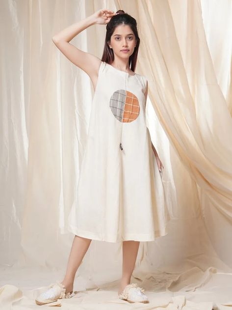 Buy Off White Handwoven Cotton Dress | TGKH02/THGA1 | The loom Khadi Dresses, Women Indian Wear, Block Printing Ideas, Khadi Fabric, Cotton Dress Pattern, Journal Mood Tracker Ideas, Women Casual Wear, Bullet Journal Mood Tracker, Journal Mood Tracker