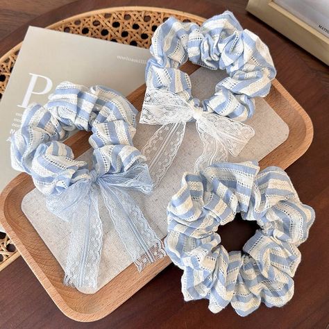 Not your regular scrunchies, they slay!🎀 . #scrunchies #scrunchie #hairtutorial #hairideas #hairfashion #jewelry Blue Fits, Lace Bows, Blue Bow, Diamond Crystal, Holiday Collection, Cotton Lace, Blue Lace, Artisan Jewelry, Hair Band