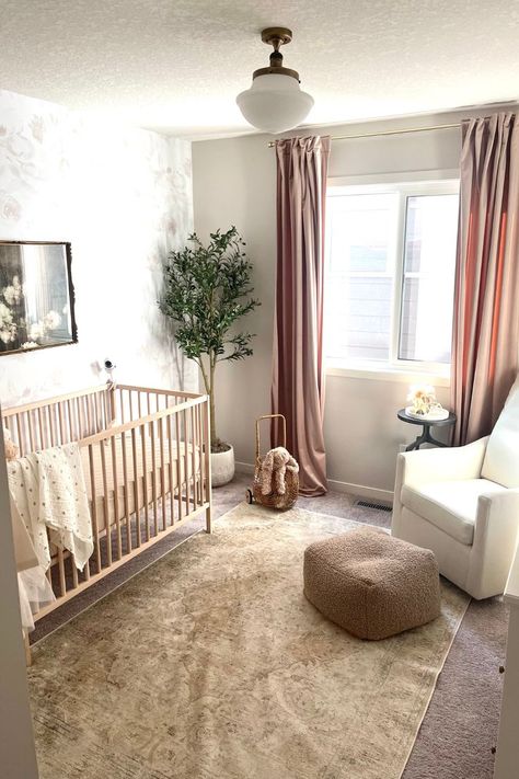 BABY GIRL NURSERY | NEUTRAL NURSERY Beige And Mauve Nursery, Girly Neutral Nursery, Pink Accent Nursery, Mauve And Purple Nursery, Girl Nursery Not Pink, Dusty Rose Nursery Decor, Baby Girl Nursery Neutral Blush, Nursery With Brown Crib, Pink And Neutral Nursery