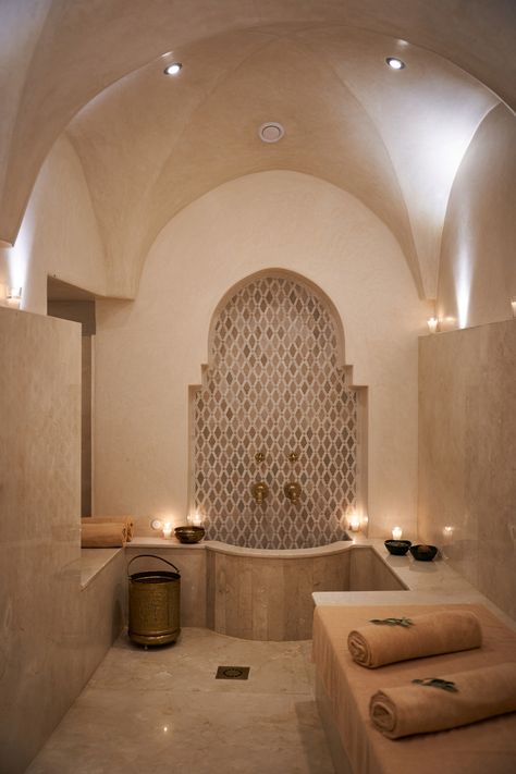 Hammam Bathroom, Moroccan Villa, Moroccan Bath, Home Spa Room, Moroccan Riad, Moroccan Style Interior, Boutique Art, Art Hotel, Rattan Chandelier