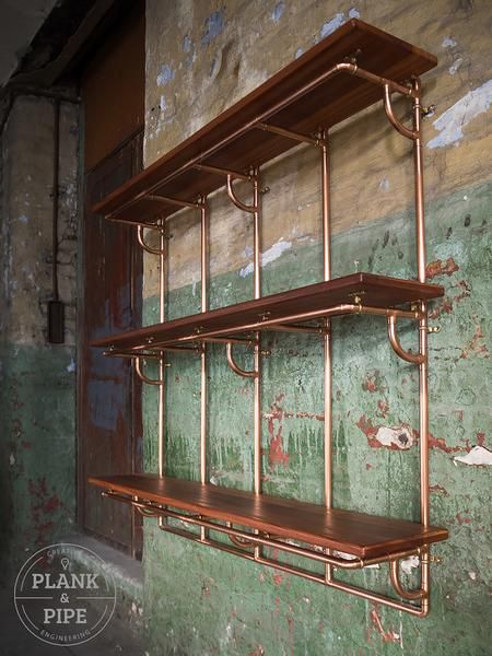 Large Copper Pipe Shelving Unit - 3 Tier Large Copper Pipe Shelves, Copper Shelf, Pipe Bookshelf, Industrial Decor Kitchen, Copper Furniture, Pipe Shelving, Craft Shelves, Deco Jungle, Industrial Design Furniture