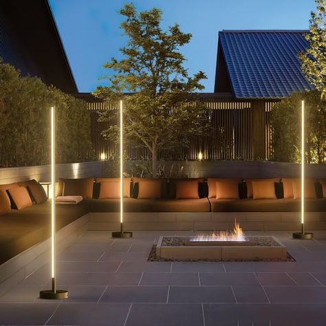 53" Outdoor Solar Linear Floor Lamp - On Sale - Bed Bath & Beyond - 40185788 Modern Outdoor Porch Lights, Outdoor Floor Light, Modern Indoor Lighting, Backyard Led Lighting Ideas, Modern Backyard Lighting, Lights On Back Porch, Outdoor Modern Lighting, Solar Backyard Lighting Ideas, Outdoor Patio Lights Ideas