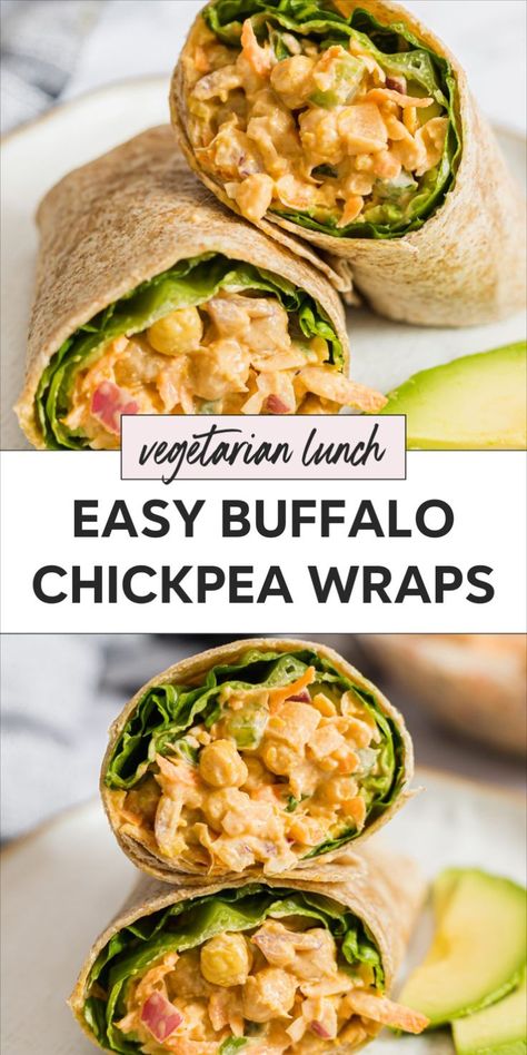 Try this buffalo chickpea wrap for a healthy and plant based meal. This easy recipe is perfect for a vegetarian lunch at home or for work. These chickpea wraps are fast to make and packed with flavor. Enjoy the best chickpea wrap using a tortilla for a satisfying bite. Chickpea Buffalo, Buffalo Chickpea Wrap, Lunches Under 300 Calories, Wraps Recipes Vegetarian, Protein Vegan Meals, High Protein Vegan Meals, Healthy Lunch Wraps, Chickpea Wrap, Easy Packed Lunch