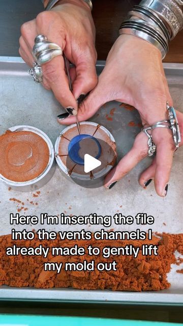 Birdie on Instagram: "🔥Sand Casting Tips listed below!🔥

This is probably the most important step. You need a 1/8th drill bit for the sprue. It’s the perfect size and the drill bit can trap sand as it goes down instead of it pouring out the sides into your mold

I use a thing round file to make the vents. It’s fits perfectly in the vent channels provided by Craig daiblers casting flask.

This is not required but I think it’s a great tool for evenly pressing down the mold. It’s just a piece of flat steel. 

Talc poweder so your mold doesn’t stick to the sand. You can also use corn starch

I use a metal shaping hammer to pound the sand. It’s the perfect size for the flask

You want to pack the sand as hard as you can. This will ensure you get as much detail from your mold as possible 

I l Metal Casting Molds, Clay Casting, I Release, Metal Shaping, Gold Animals, Sand Casting, It's Going Down, Casting Jewelry, Drill Bit